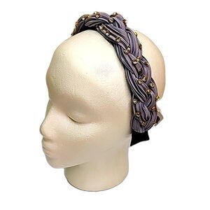 Headband Rhinestones by Leavitt & Co Gray  Braided Goldtone NWT